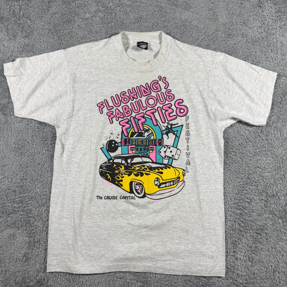 VTG Flushing Fabulous Fifties Car Show T Shirt Mens Large Single Stitch USA Made